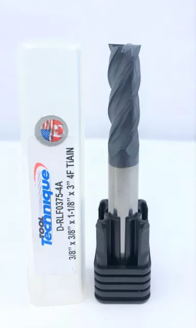 3/8" Carbide Endmill 4 Flute Flat Bottom Regular TiAlN with Weldon Flat