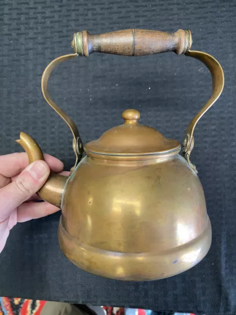 Vintage All Copper Tea Kettle Wood Handle Stove Top Decorative Water Pot