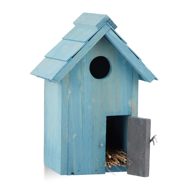 Nichoir à oiseaux en bois forme de petite maison avec porte abri refuge