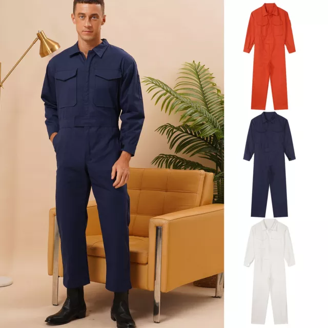 Mens Coverall Zip-Front Jumpsuit Multiple Pockets Uniform Routine Workwear Work