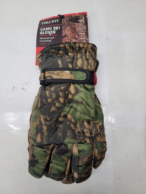 Tru Fit Poly One Size Mens Camo Insulated Waterproof Ski Gloves NEW / r4 t38