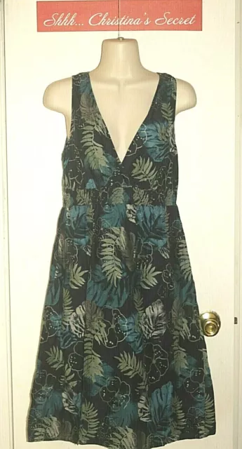 SONOMA Life Style Womens Dress Cotton Blue Green Floral Sundress Lined Sz M *VG+