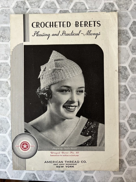 "Folleto ""Boinas de ganchillo"" 1930-40" de American Thread Company Pantalla de decoración