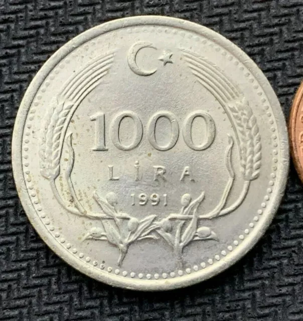 1991 Turkey 1000 Lira Coin BU UNC  High Grade World Coin     #B920
