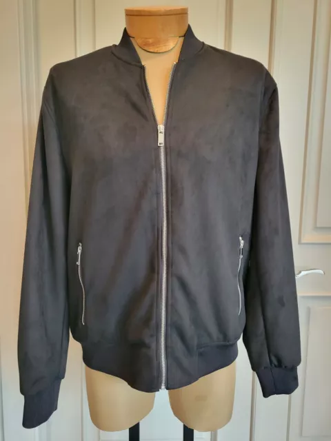 Forever 21 Men Faux Suede Black Bomber Jacket Sz L NWT