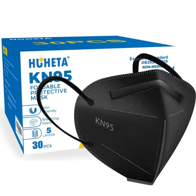 HUHETA KN95 Face Masks Packs of 30 Individually Wrapped 5-Ply Breathable and ...