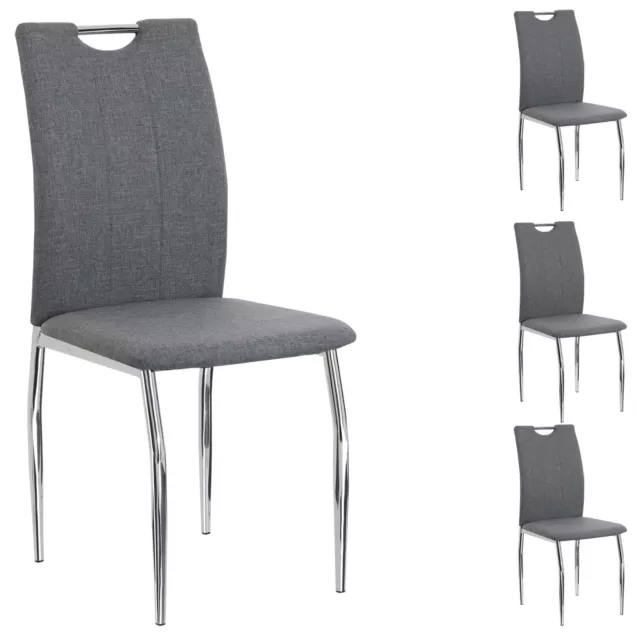 Lot de 4 chaises de salle à manger en tissu gris et piètement chromé