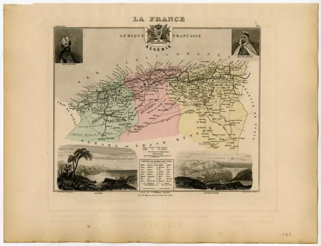 Antique Map-Algeria with inserts of Alger and Constantine-Vuillemin-Migeon-1884