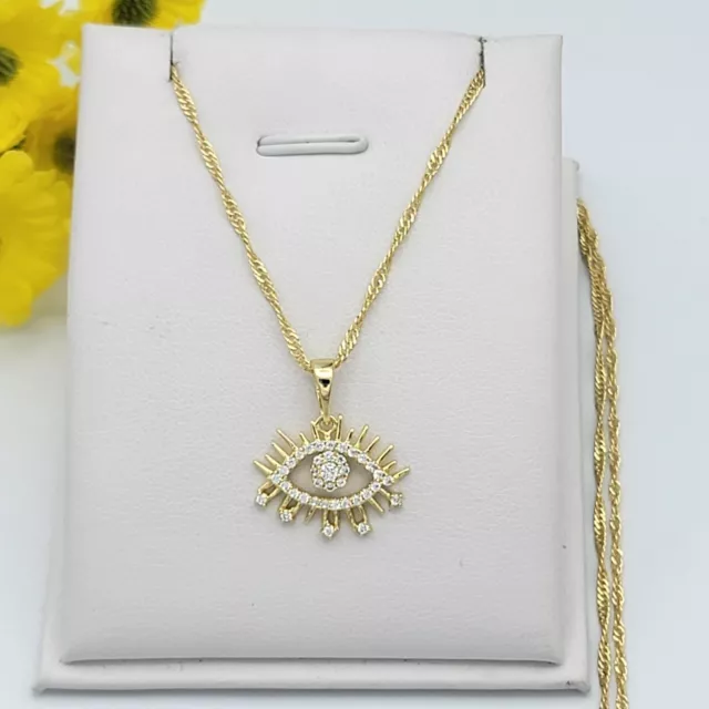 14K Gold Plated Evil Eye Pendant & Chain Good Luck Protection Talisman Necklace