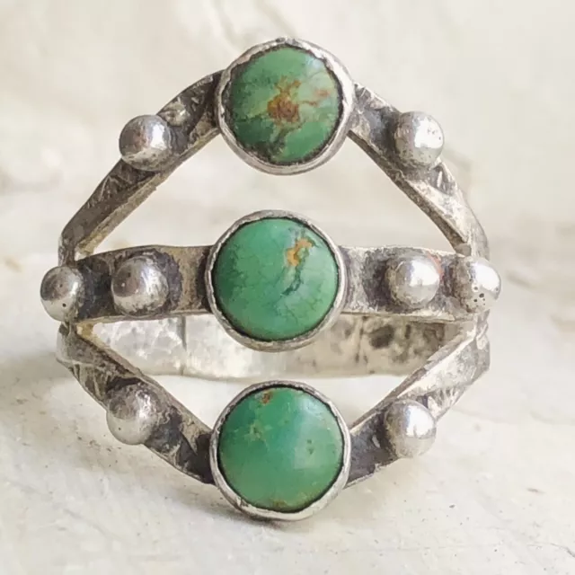 1920s Navajo Green Turquoise Ring Sterling Silver Ring Old Pawn Fred Harvey