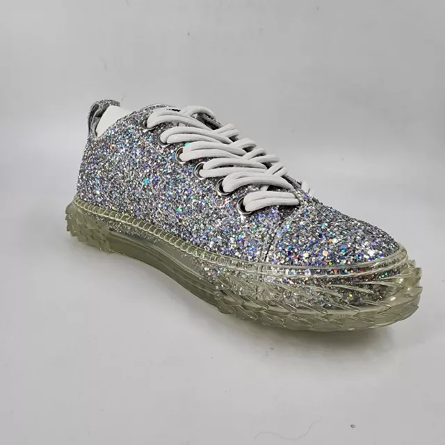GIUSEPPE ZANOTTI Low-Top Sneakers Women's 6 Glass Glitter Lace-Up Rubber Sole*