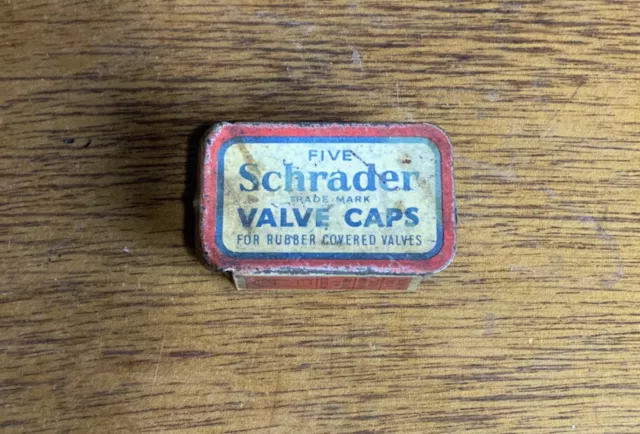 vintage schrader valve caps tin for rubber covered valves empty tin advertising
