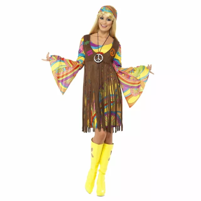 60's 70's Groovy Lady Flower Power Hippie Womens Ladies Fancy Dress Costume