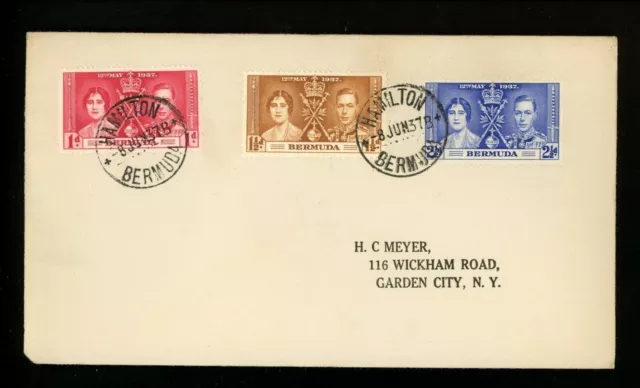 Postal History Bermuda Scott #115-117 Hamilton 6/8/1937 to Garden City NY