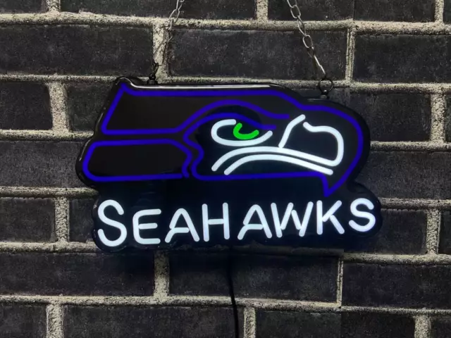 Seattle Seahawks Man Cave 10" Vivid LED Neon Sign Light Lamp Bar Beer Wall Decor