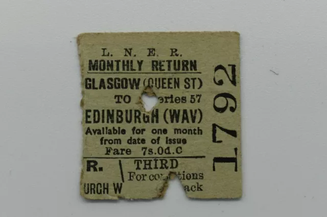 LNER Railway Ticket No 1792 GLASGOW Queen St to EDINBURGH (Wav) 28 JL 1944