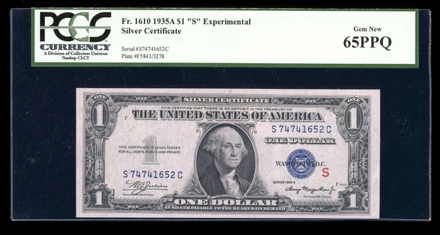 DBR 1935-A $1 Silver Gem Experimental (S) Fr. 1610 PCGS 65 PPQ Serial S74741652C