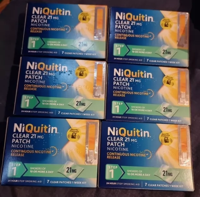 NiQuitin 21mg Clear 24 Hour 7 Patches Stop Smoking Aid Step 1 X 6