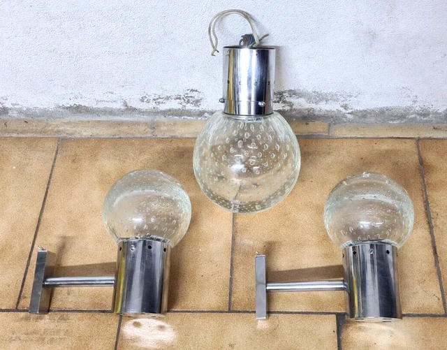 Coppia Applique + 1 sospensione.  Gino Sarfatti Archimede Seguso x Arteluce 1960