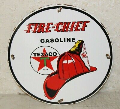 Texaco Fire Chief Gasoline Oil Porcelain Enamel Sign Gas Pump Man Cave Station