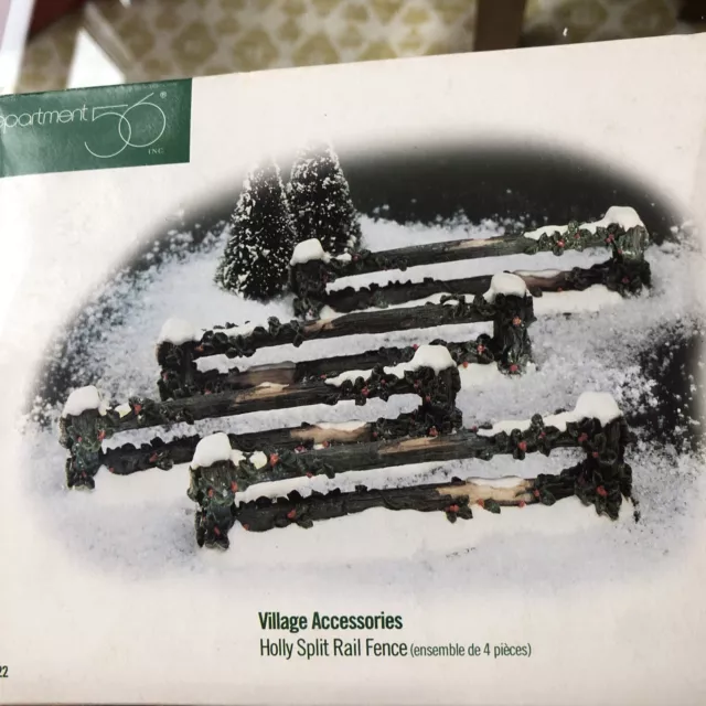 Dept 56 Holly Split Rail Fence Set Of 4 Village Accessories-52722-Nib!!