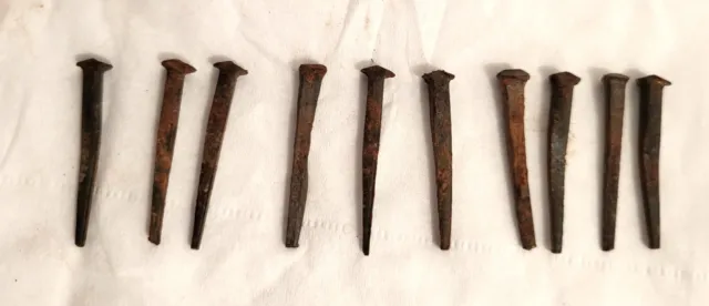 10 Square Wrought Iron Nails 1 1/8” Long Salvaged Lot Antique Ca 1890