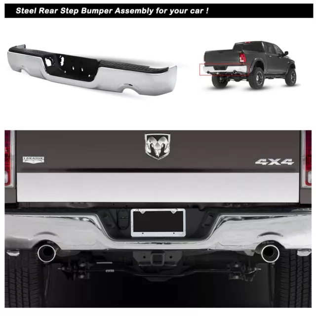 w/Dual Exhaust w/o Rear Sensor For 09-18 Dodge Ram 1500 Chrome Steel Rear Bumper