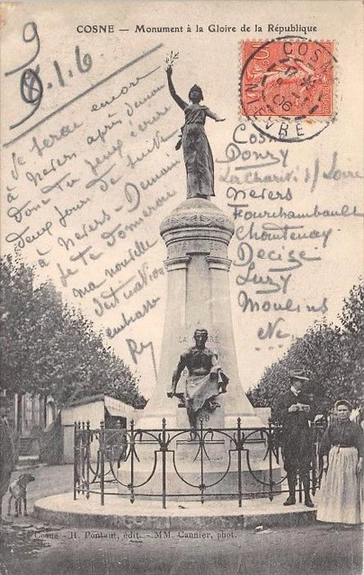 Cpa 58 Cosne Monument A La Gloire De La Republique
