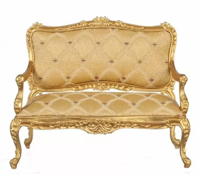 Maison de Poupées Doré Louis XV Rococo Doré Canapé Miniature JBM Meubles 1:12