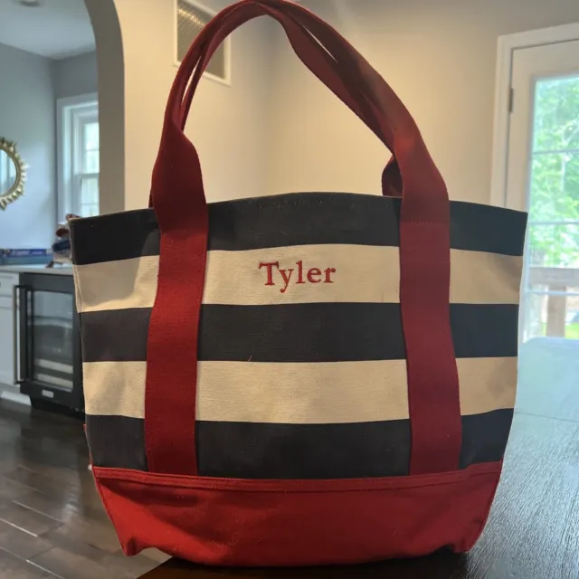 Pottery Barn Kids  100% Cotton Canvas Tote Bag Red Blue White Stripes TYLER