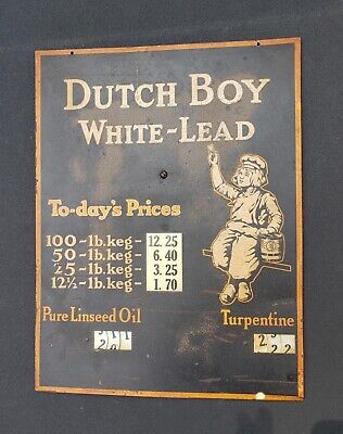 Dutch Boy White Lead Paint Linseed Oil Store Pricing Metal Sign