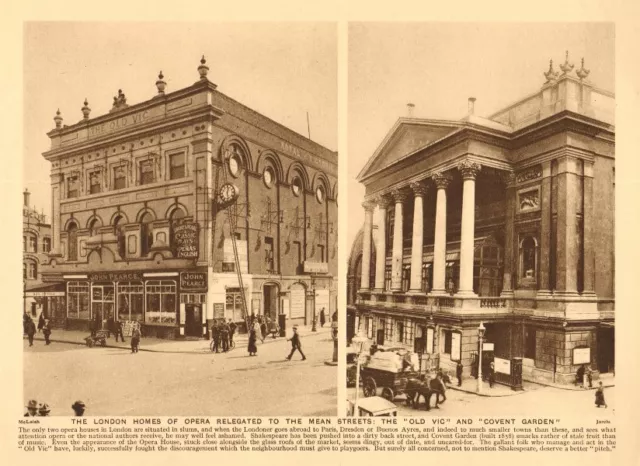 The Old Vic Theatre and The Royal Opera House, Covent Garden 1926 print