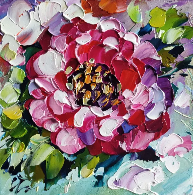 original oil painting Peony abstract colorful flowers artwork Floral wall art