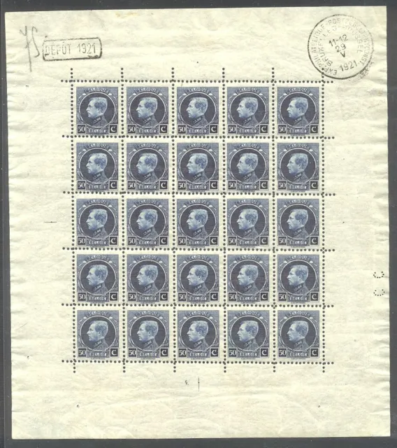 Belgique #170a Excellent État - 1921 50c Dk Bleu, Exhibtion Feuille