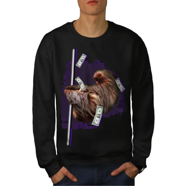 Wellcoda Sloth Cash Funny Animal Mens Sweatshirt, Wild Casual Pullover Jumper