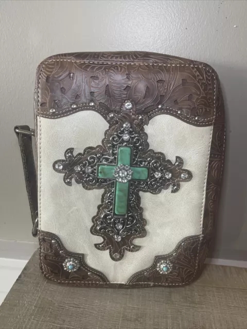 Western Style Scripture Bible Cover Books Case Cross Extra Strap Messenger Bag