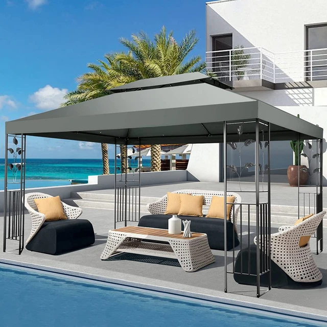 Metall Pavillon Doppeldach 3x3m/3x4m Wasserdicht Gartenpavillon Moskitonetz Zelt