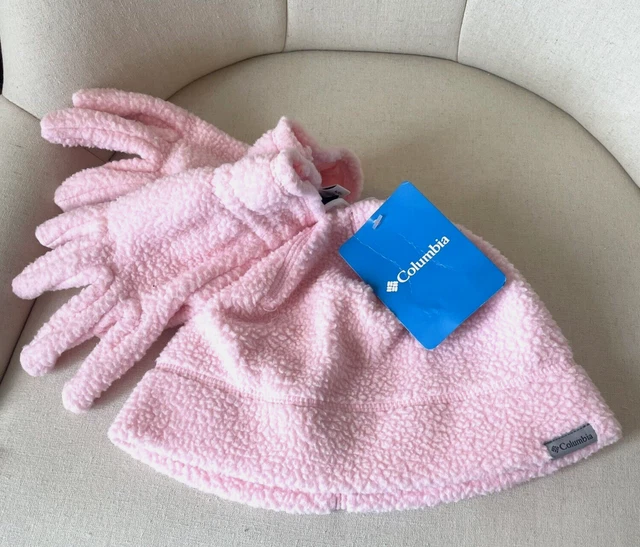 Columbia Boulder Springs Pink Hat and Glove Set Youth Size Large L Fleece New