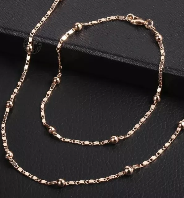 585/14K Gold Filled Marina Chain Bead Link Necklace Bracelet Women & Gift Pouch