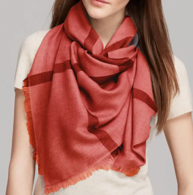 BURBERRY Bright Rose Check Modal Wool Overdyed Chambray Check Square Scarf