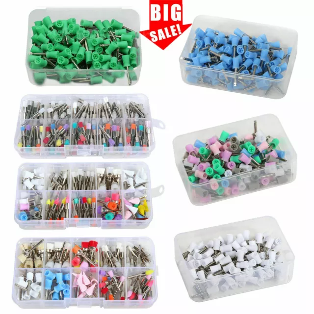 100/200*Dental Latch type Polishing Cups Brushes Prophy Polisher Rubber Mixed E+