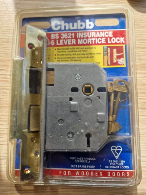 Chubb Locks 5 leve blocco a morte 80 mm finitura ottone 3U74 vecchio magazzino.