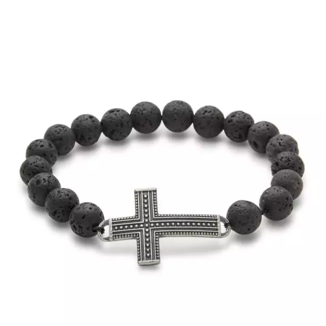 Herren Lava Rock Antik Kreuz Perlen Armband