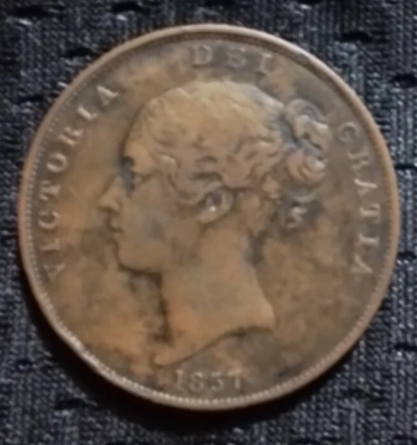 1857 PT Victoria copper one penny coin.