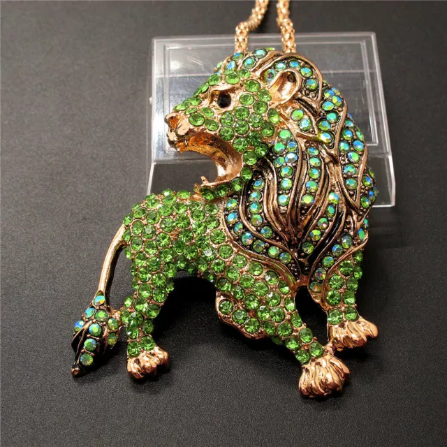 Betsey Johnson Green Bling Crystal Cute Lion Animal Sweater Chain Necklace