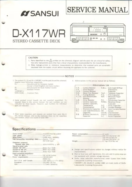 SANSUI - D-X117WR - Service Manual English for Cassette Deck - H-5292