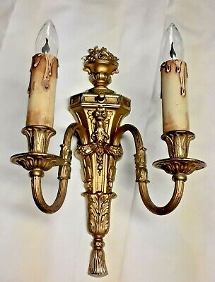 Solid Brass 2 Candle Sconces 14" Vintage Ornate