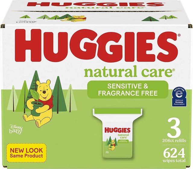 Huggies Natural Care Sensitive Baby Wipes, Hypoallergenic, 99% Purified Water, 3