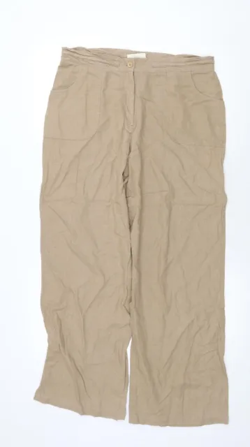 EWM Womens Beige Linen Trousers Size 14 Regular Zip