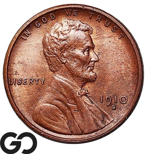 1910-S Lincoln Cent Wheat Penny, Nice Solid Gem BU++ RB Better Date ** Free S/H!